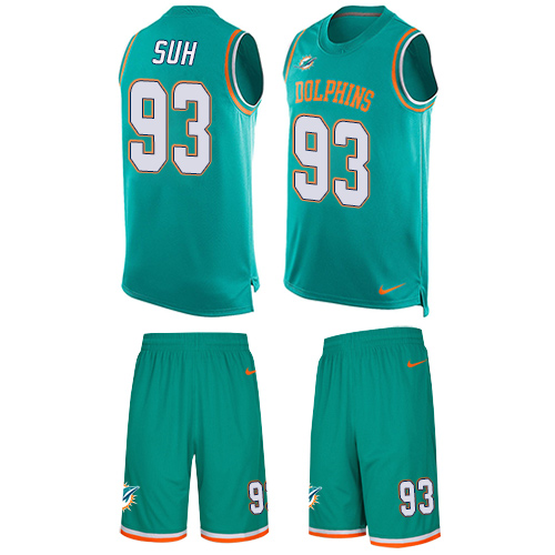 Men's Limited Ndamukong Suh Nike Jersey Aqua Green - #93 Tank Top Suit NFL Miami Dolphins